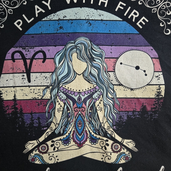 Retro Aries Sign Zodiac T-shirt Womens Birthday Gift Theme Party Black Tee Small - Picture 9 of 12